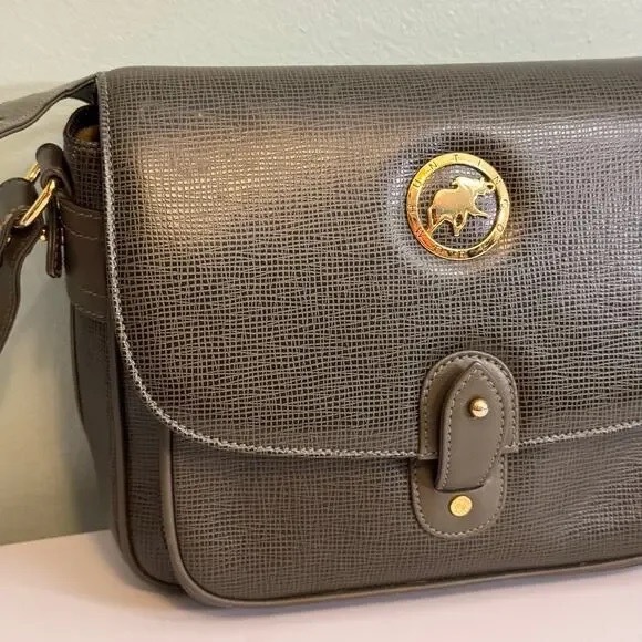 Vintage Hunting World Crossbody Shoulder Bag Green Flap Battue Leather ITALY - Picture 6 of 12